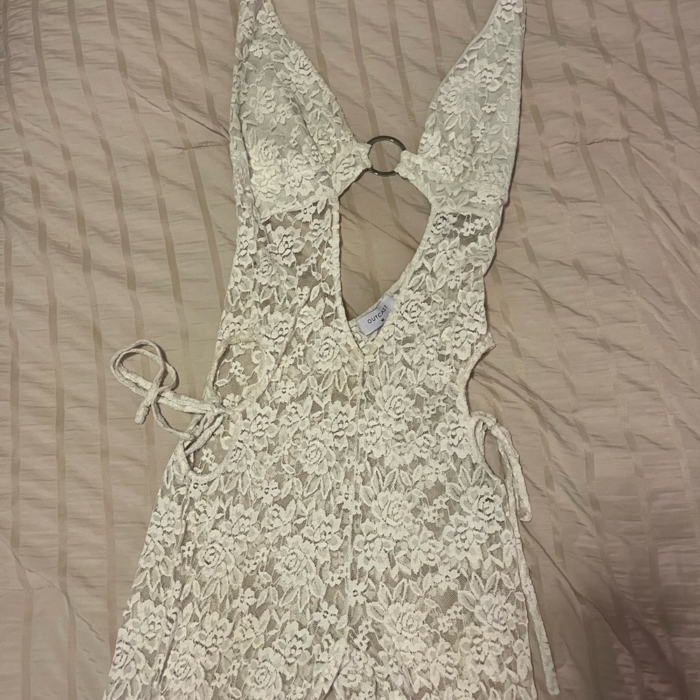 Outcast White Lace Halter Jumpsuit Size M